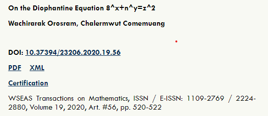 On the Diophantine Equation 8^x+n^y=z^2